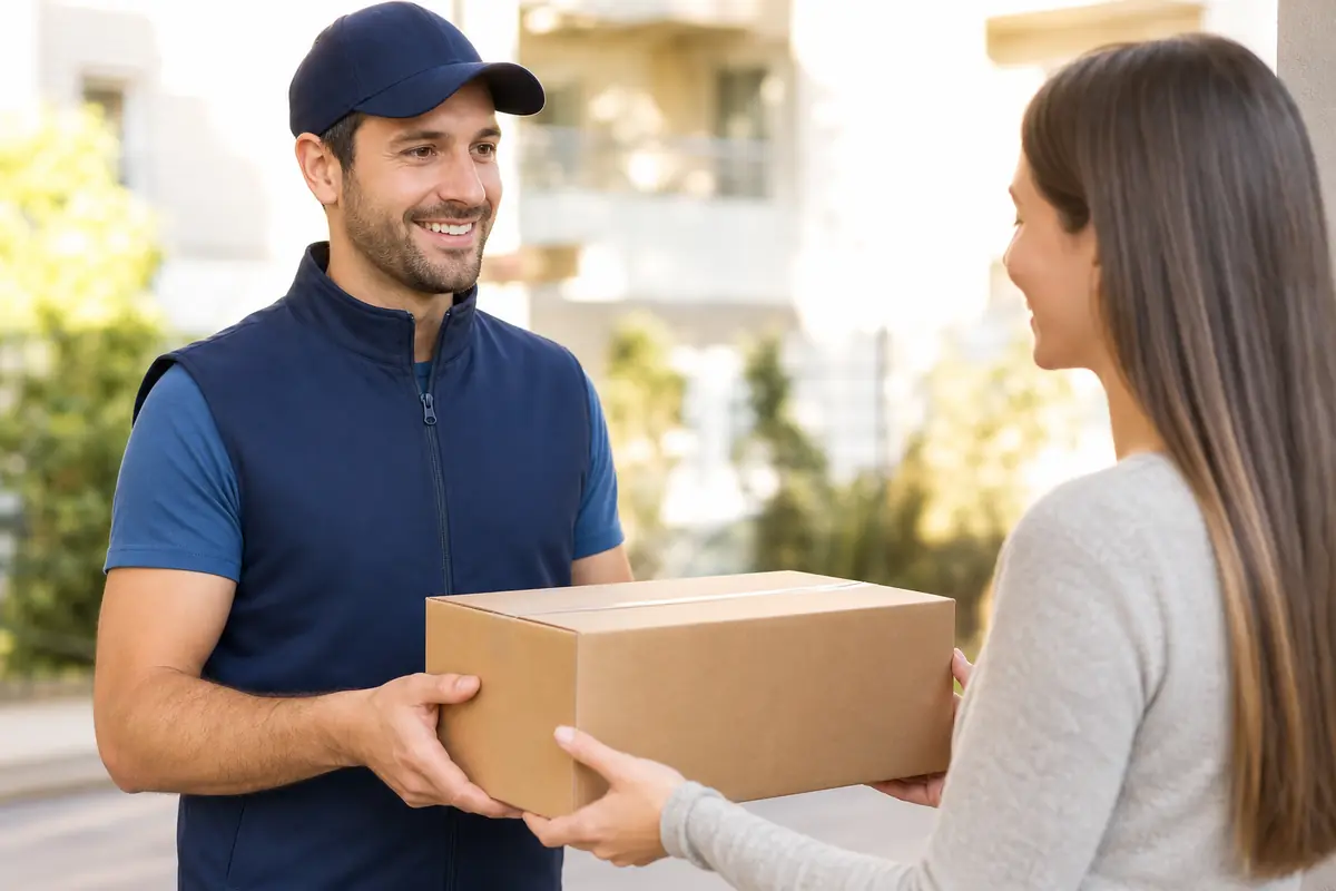 Claud Express Delivery delivery partner handing a parcel to a customer